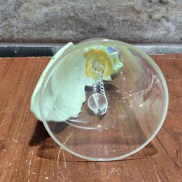 Peacock Bird Figurine on Crystal Glass Bell Silver Tone Chain Glass Ball - Picture 5 of 11